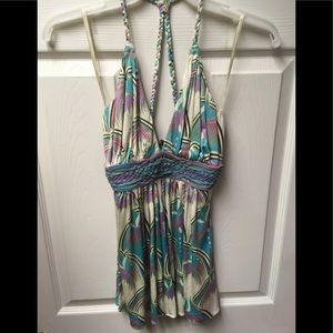 100%silk halter top with braided leather